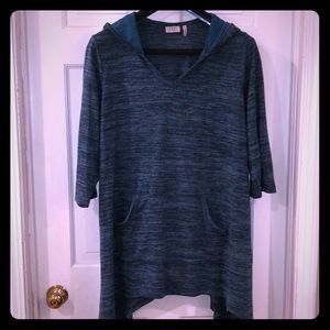 Logo 3/4 Sleeve Scarf Hem Tunic Hoodie